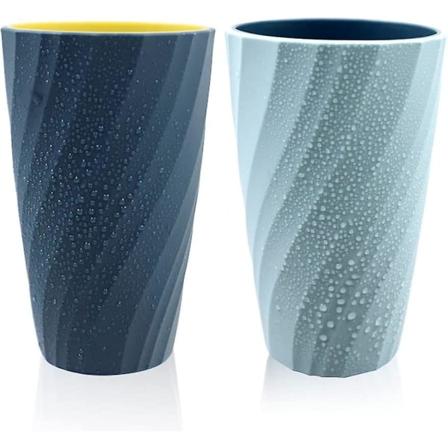 2-pack okrossbar, mjuk och hållbar badrumsglas, tandborstglas (ljusblå och mörkblå)