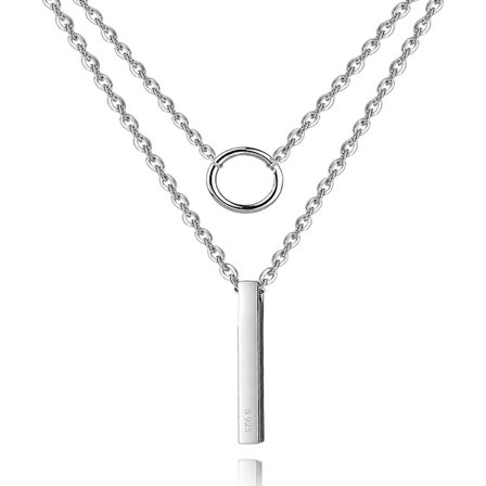 925 Sterling Silver Dubbeldäckat Halsband Med Acsergery Ring Och Bar Hänge Choker Present