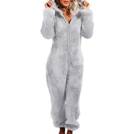 Dam Vinter Fluffy Fleece Hooded Allt I En Jumpsuit