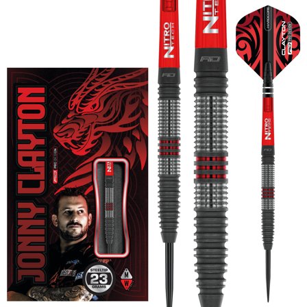 Red Dragon Darts Jonny Clayton Hiraeth Steel Tip Darts 22g/23g Pro Tungsten - Red Black Professional Player Model Set -Custom Milled Grip