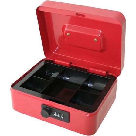 Kasse med kombinationslås og 5 palle sektioner til aftagelige dele - Rød størrelse 8"