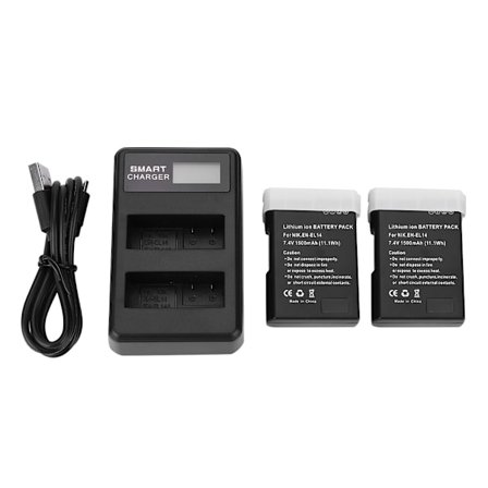 EN-EL14 Batteriladdare Dubbel Slot USB-laddning med LCD-skärm för Nikon D5500 D5200 D300