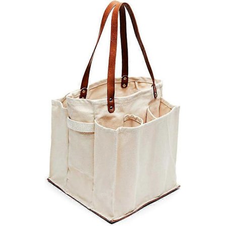 Handlekurver fra Bondens Marked med Håndtak, 7 Lommer, Stor Bruksveske, Kraftig Canvasveske med Vegansk Skinndetalj, Gjenbrukbar Handleveske (Fww)