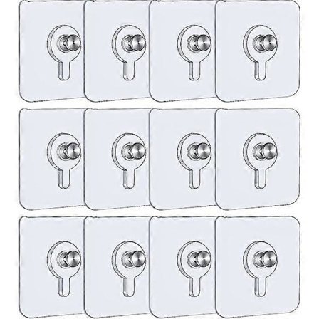 12 stk. selvklæbende billedkroge til væg, 5,5 x 5,5 cm billedkroge uden boring med aftagelige skruer, transparente selvklæbende billedkroge