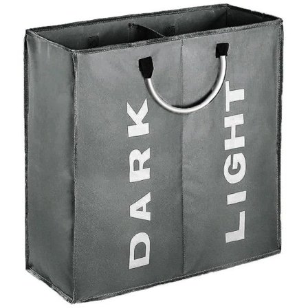 Dobbel vaskekurv med lokk og avtakbare vaskeposer Lys grå M Lys grå