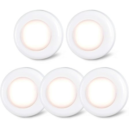 6 st Trycklampa Mini Touch Press Spotlights Inomhus Bärbara LED Stick on Puck Lampor Batteridriven för Under Skåp