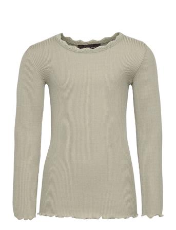Silk T-Shirt Ls W/ Lace Langærmet T-shirt Grøn Rosemunde Kids