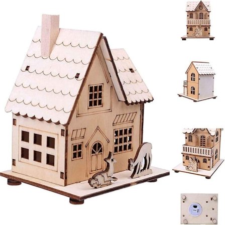 Uusi rustiikkinen LED-puukirkko, DIY-puinen joulukylakohtaus, valaistukseen