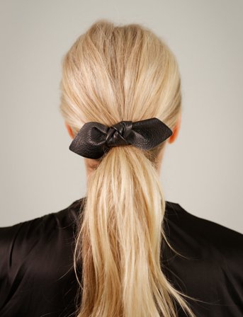 Corinne Leather Bow Big Hair Tie - Black - ONE SIZE