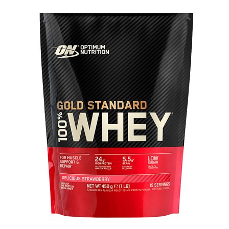 Optimum Nutrition Gold Standard 100% Whey Delicious Strawberry 450 g, Sport & Velvære, Protein & Energi, Proteinpulver