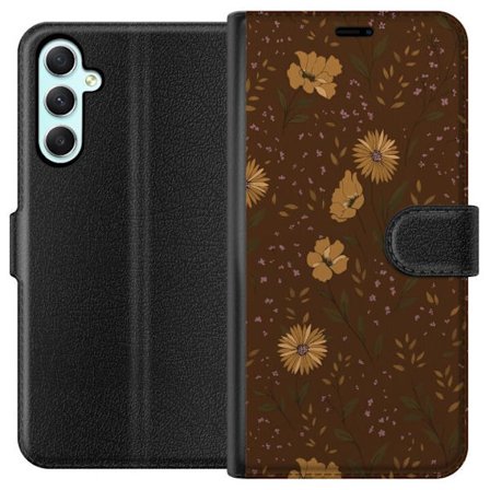 Kompatibelt Plånboksfodral till Samsung Samsung Galaxy A34 Bruna blommor retro blommönster blommig design 70-tals vintagestil mönster bohemisk tape