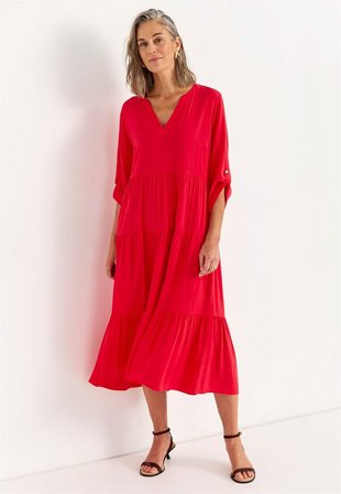 Cellbes of Sweden - Kjole med volanger i rød for damer i størrelse 46/48