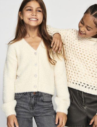 Kids Only Kogpiumo L/S Button Up Cardigan Knt Noos - Beige - 122/128