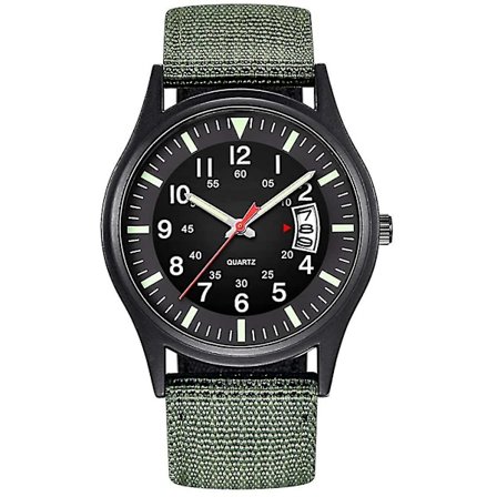Herre Army Tactical Field Sports Analog Klokker, Arbeidsklokke, Vanntett, Utendørs Casual Quartz Klokker Menn, Grønn, Armbånd
