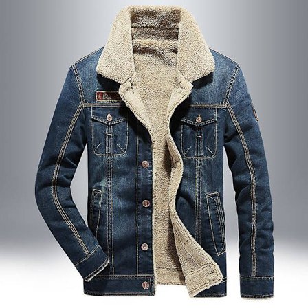 Menn Vinter jeansjakke Slim Fit Fleece Casual Frakk Lapel Tykk Varme Ytterklær