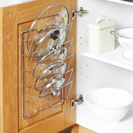 43x28cm 5 lock Skåpdörr Vägg Kastrull Lock Förvaringsställ Hållare