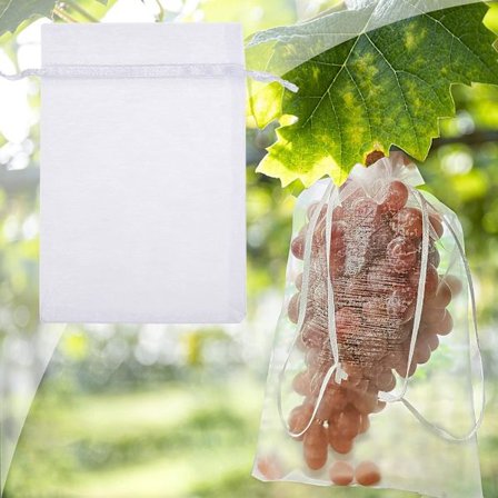 50 x Frugtbeskyttelsespose Druebeskyttelsespose Genanvendelig Haveorganzapose med Snøre til Beskyttelse mod Hvepse og Fugle, 30cm x 20cm, Hvid