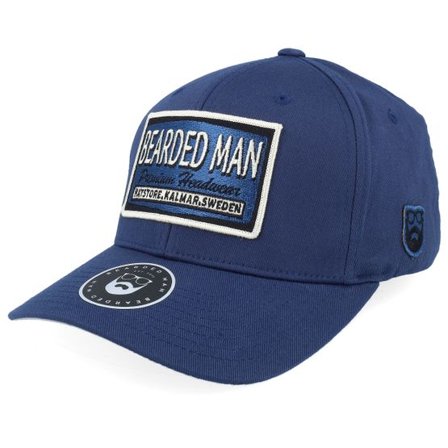 Bearded Man - Blå flexfit Keps - Logo Off White/Blue Navy Flexfit @ Hatstore