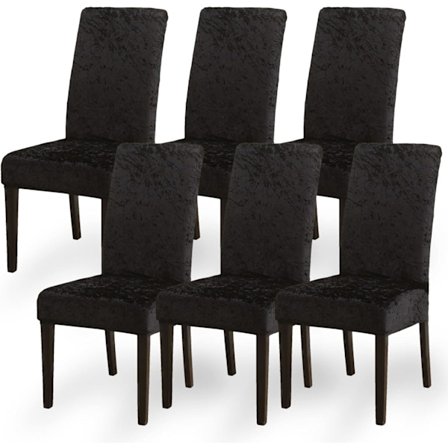 (Svart fløyel) Fløyel stolsekk, Stretch Spisestuestoltrekk Sett med 6, Moderne Avtakbar og Vaskbar