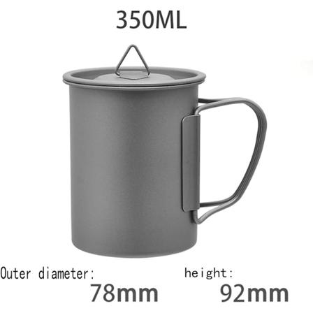 350ml Titanbeger med lokk, utendørs campingkopp for kaffe/te 350ml