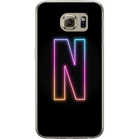 Kompatibelt Mobilskal till Samsung Samsung Galaxy S6 Minimalistisk neonbokstav N i färgskiftande ljus mot svart bakgrund