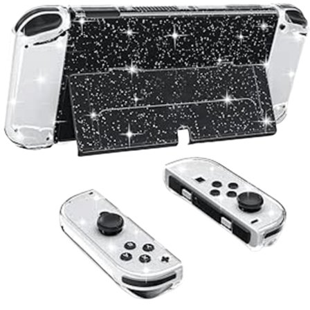 Suojakotelo Nintendo Switch OLED -konsolille, Glitter Dockable -kotelo PC-kuori Flip Shell -kuorella, yhteensopiva Switch OLED -konsolin kanssa, 