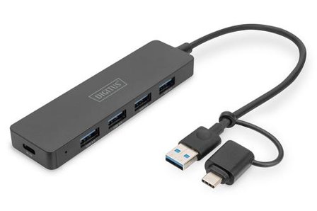 Digitus USB 3.0 Hub 4-Port Slimline with USB-C Adapter 5Gbps 0.2m cable IN