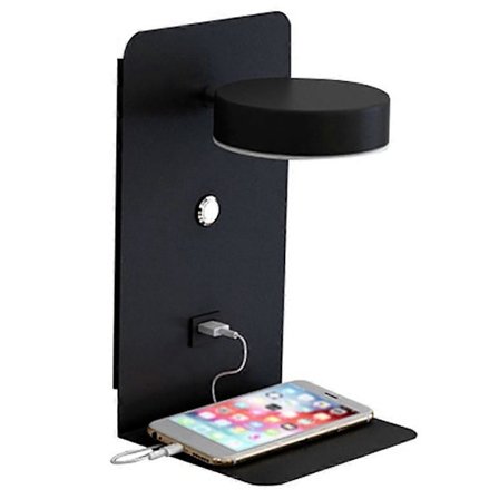 Vägglampa för läsning med USB-port, kreativ sänglampa med hylla och strömbrytare