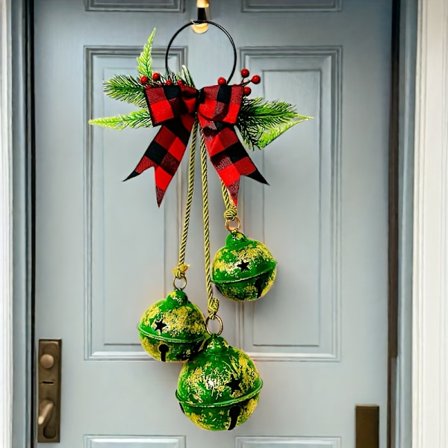 1 st Jul Tre Klockor med Rosett, en Slinga Juldörrklockor, Julklocksdekorationer [DB]