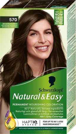 Schwarzkopf Natural & Easy Hårfarve 570 Ægte Kastanje Mellembrun, Hår, Hårfarve, Permanent Hårfarve