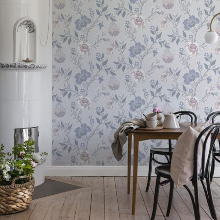 Duro Tapet, Vildros 683-01 Blommor & Blad, L, Ljusblå, Färg & tapeter