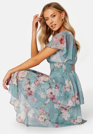 Goddiva-Floral Flutter Tiered Midi Dress-XXS (UK6)