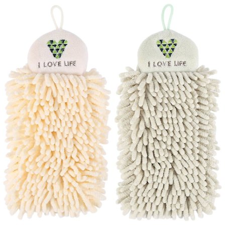 2 stk Kjøkken Hengehåndklær Sett Chenille Hånd Ansikt Tørk Håndklær Bad Vaskekluter