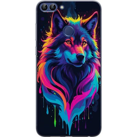 Kompatibelt Mobildeksel til Huawei P smart Rainbow Wolf Art i Fargerik Neon Splash Stil