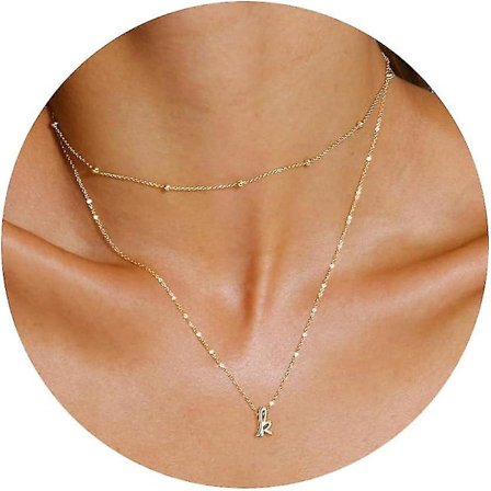 Flerskiktade halsband för kvinnor, trendiga, 14k pläterade bokstavshalsband A-z, litet halsband med monogram, flerskiktade initialer (K)