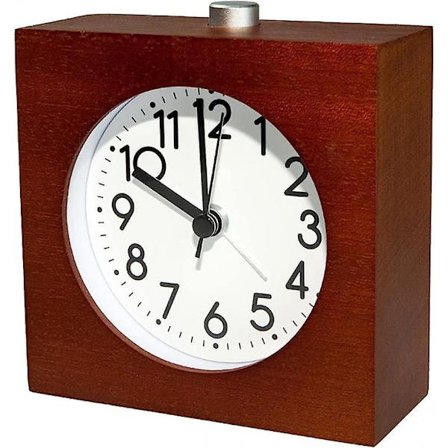 Mordely 3-inch Wooden Analog Alarm Clock, Square Battery Operated Non Tick Clock, With Snooze Button And Night Light, Dark Brown