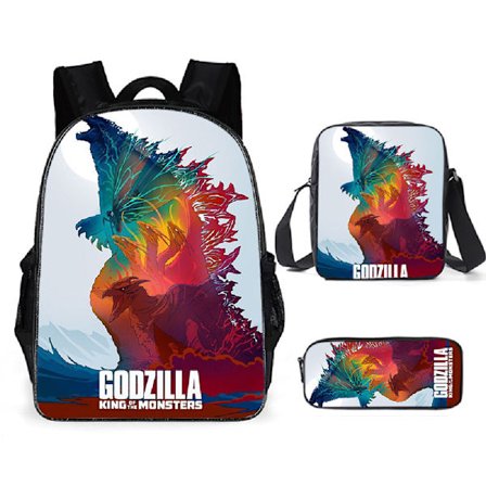 Godzilla Ryggsäck Anime Tecknad Student Skolväska 3 Delar Set Y
