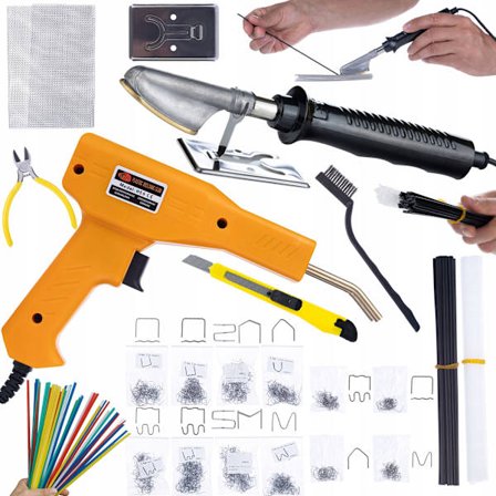 Muovin Hitsaussetti Täydellinen – Juotoskolvi, Niittain, 800 Niittiä, Hitsauslangat | 8 Tyyppiä | Vahvikeverkko