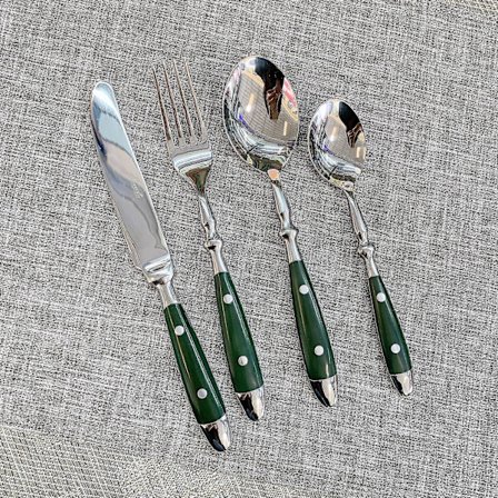 Klassisk bestikksett i rustfritt stål med håndtak av resin-nagler, 4-i-1 elegant middagsbestikk for fine dining (LGL)