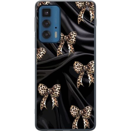Kompatibelt Mobildeksel til Motorola Edge 20 Pro Leopardmønstrede sløyfer på svart silkebakgrunn, luksuriøst mønster med glamour, eksklusiv stil og tr