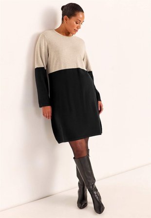 Cellbes of Sweden - Tvåfärgad, finstickad klänning - beige / svart - för damer - 34/36