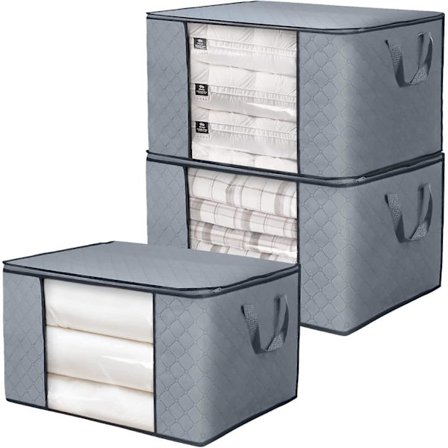 3 stk. 90l Opbevaringspose med stor kapacitet og forstærket håndtag, tykt stof, stort klart vindue til dyner, tæpper, linned, plyslegetøj,