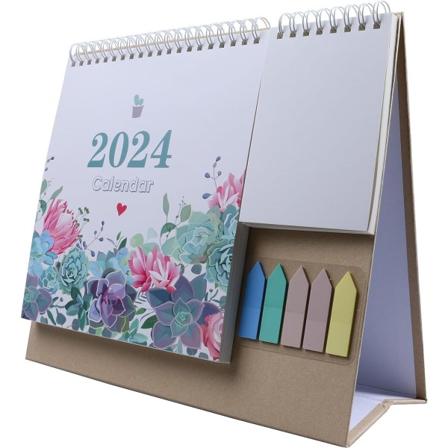 2024 Skrivebords Kalender med Feriemarkering og Top 3 Opgaver at Udføre - Månedlig Planlægger med Mini-Noter og Farvede Etiketter