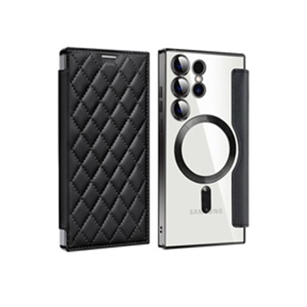 Kompatibel med SAM S25 Ultra galvaniseret transparent mobiltelefoncover og Flip mobiltelefoncovers (Sort)