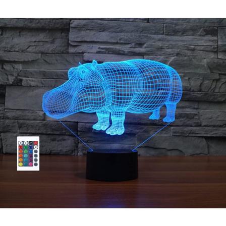 WJ 3D Neshorn Fjernkontroll 16 Farger Nattlys Illusjon Akryl LED Bordlampe Sengelampe Barn Soverom Skrivebord Dekor Bursdagsgaver Leke for Barn
