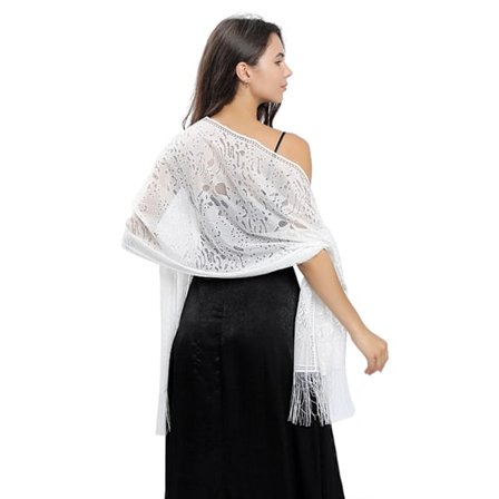 #Silkeskjerf stjålet kveldskjole chiffon skjerf poncho dame elegant frynser#