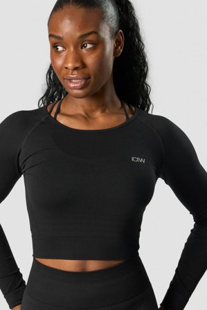 ICANIWILL - Define Seamless LS Crop Top Black Wmn - Oberteile - Damen - ICIW
