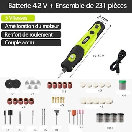 Ledningsfri multifunktionel roterende værktøj - QJRRX - 231 tilbehør - 5 hastigheder