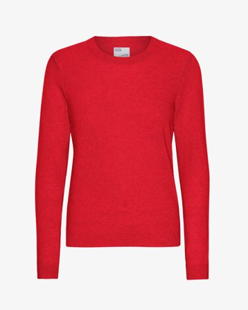 Women Light Merino Wool Crew - Scarlet Red L