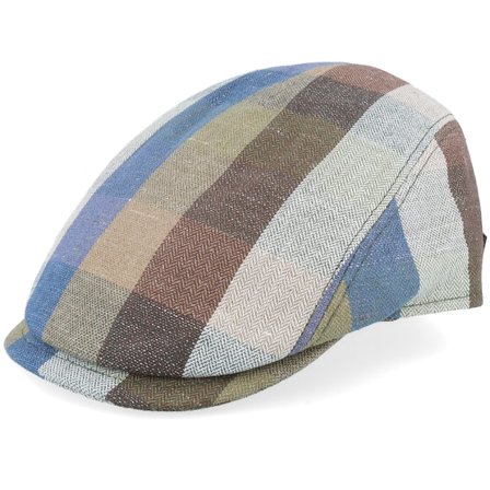 MJM Hats - Multi flatcap Czapka Z Daszkiem - Bang 41 Linen/Cotton Blue Check Flat Cap @ Hatstore